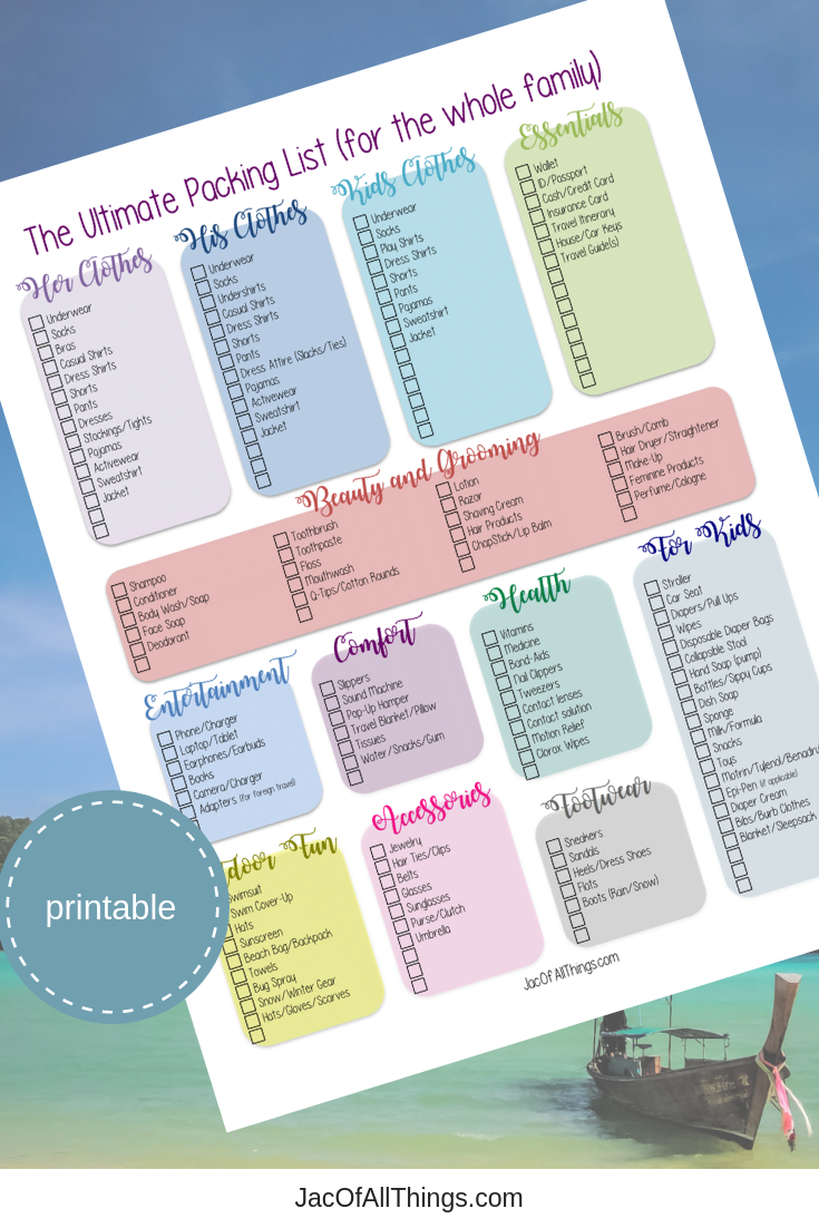 vacation packing list the ultimate packing checklist free printable jac of all things