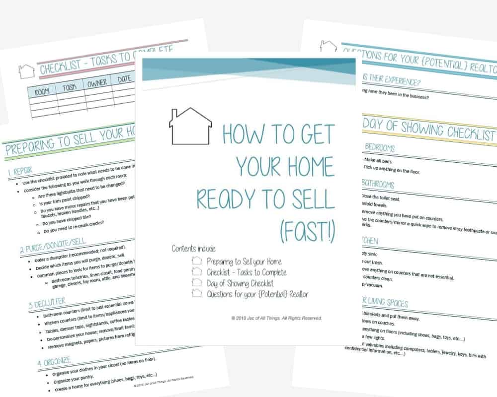 Get your home ready to sell! This checklist will walk you through the home selling process. Everything you need to know from staging your house to sell, to finding a relator, and checklists with key tasks to do prior to selling. #sellhome #realestate