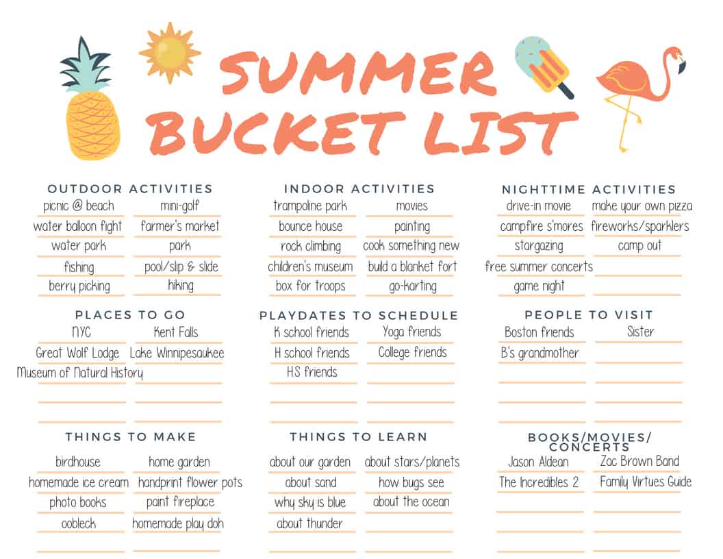 This summer bucket list is perfect for the whole family! Access your free printable summer bucket list now and put your plans into action. Read more for ideas of things to do for an awesome summer together. This cute template is not just a worksheet to fill in your summer bucket list activities, but also includes a calendar so you can plan when you do each activity.