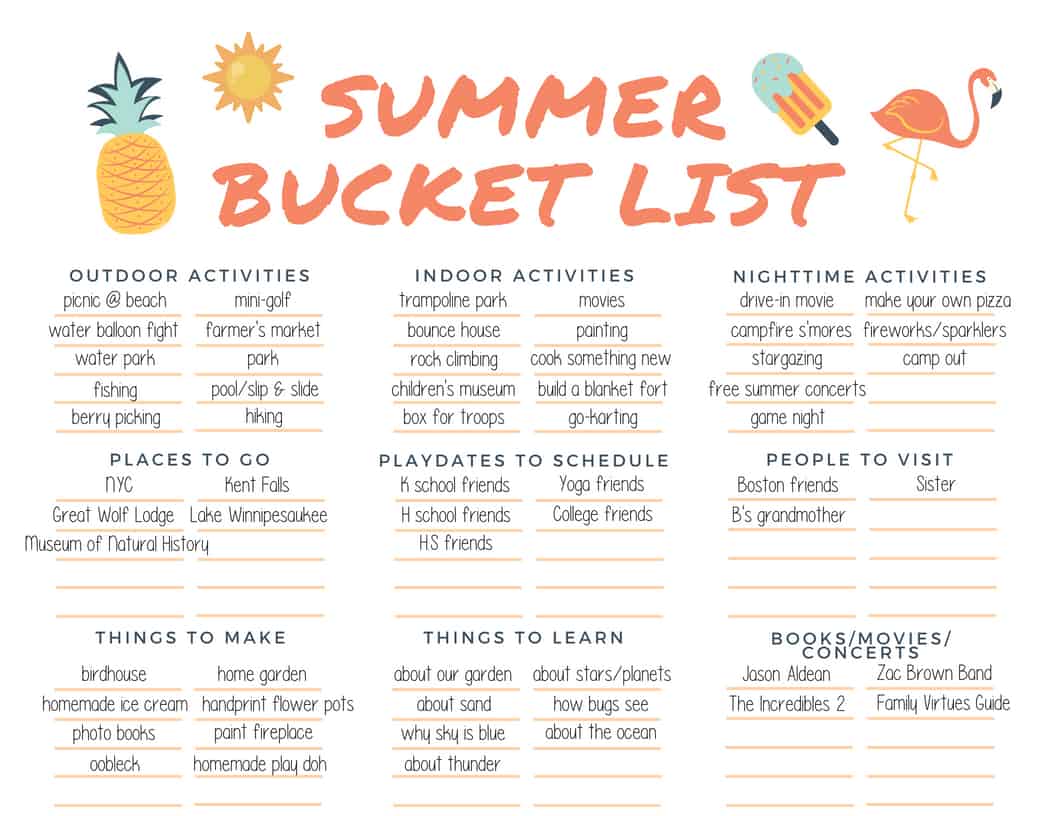 End of The Year Activities  Summer Time Bucket List Activities