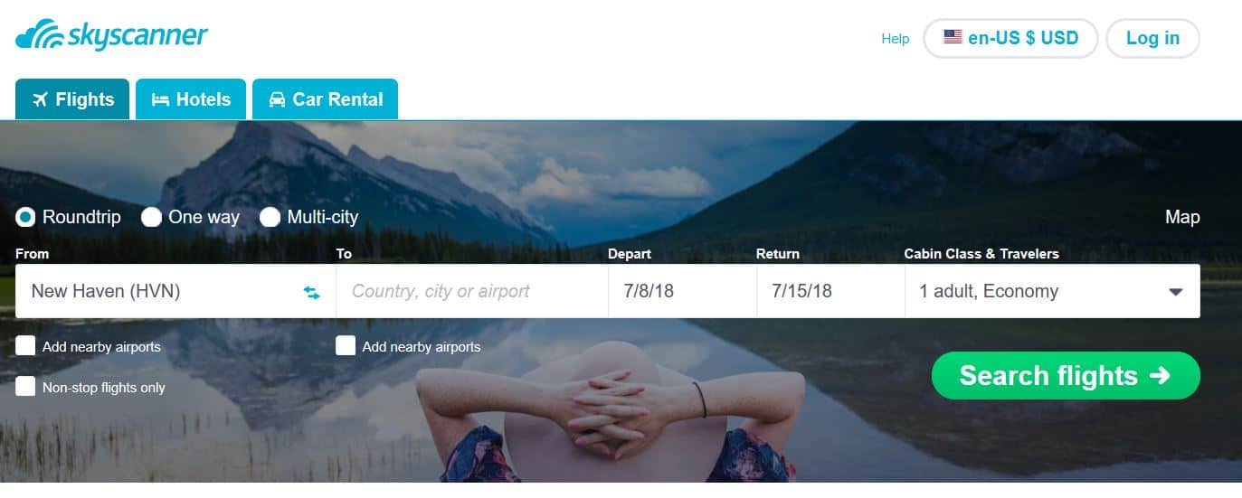 Search for flights on skyscanner