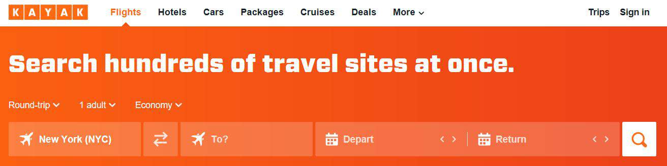 Search for airfare on Kayak.com