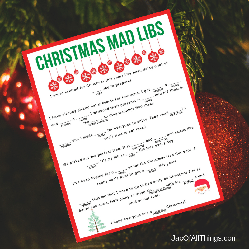 Hysterical and fun Christmas Mad Libs for kids to enjoy! Download your free printable worksheet now!