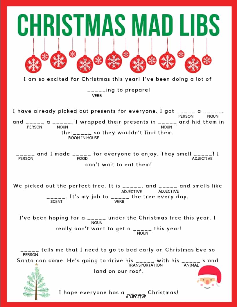 Christmas Mad Libs Free Printable