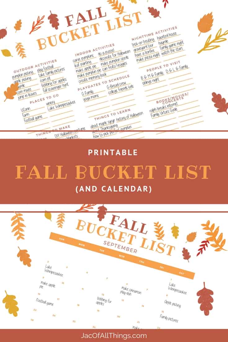 Create a fall bucket list with this free printable and calendar. Read more for a list of fun fall activities to do with kids or the whole family.