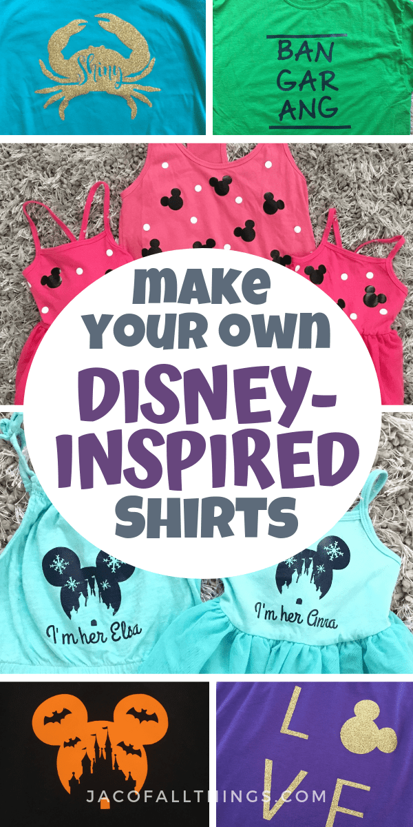 Learn how to make your own Disney shirts! This simple tutorial will walk you through how you can save money by making your own shirts for your next Disney vacation! So cute for the whole family! #disney #disneybound #disneyshirts