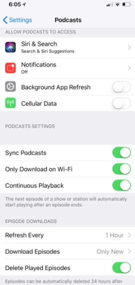 Automatically delete podcasts after playing to reduce iPhone storage