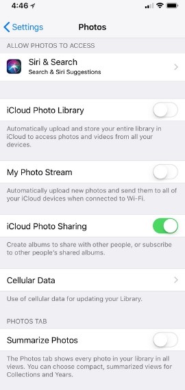 Turn off photo stream to free space on iPhone