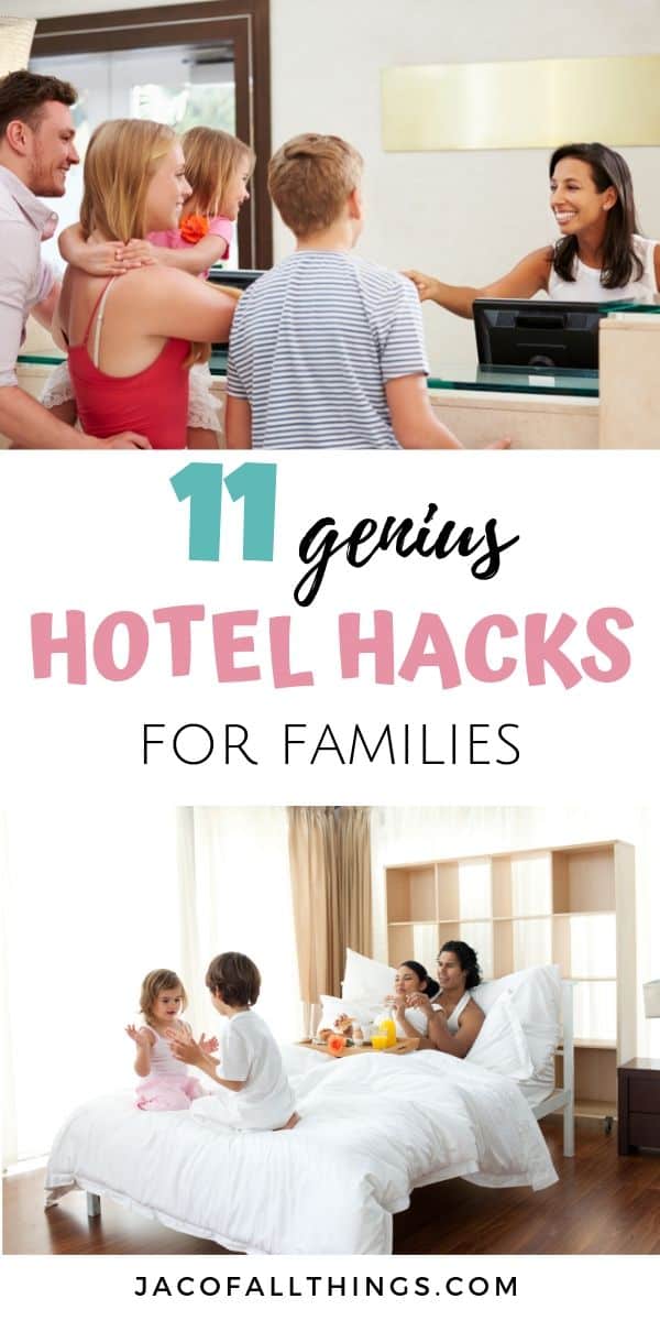 These clever family hotel hacks will make your next hotel stay so much better! Traveling with kids is easier with these great tips and tricks for hotel stays to use on your next vacation. #traveltips #hotel #hoteltrips #hotelhacks