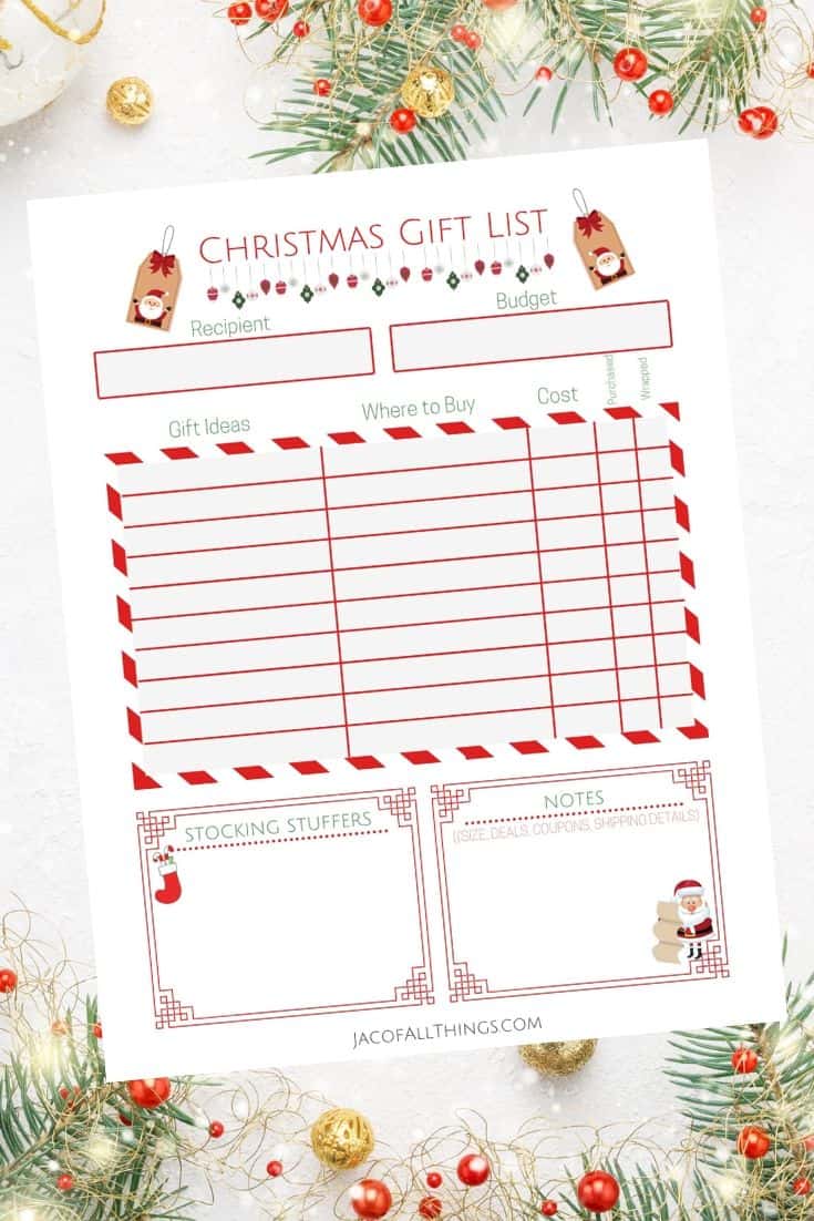 Christmas Gift List Printable (Free!) - Jac of All Things